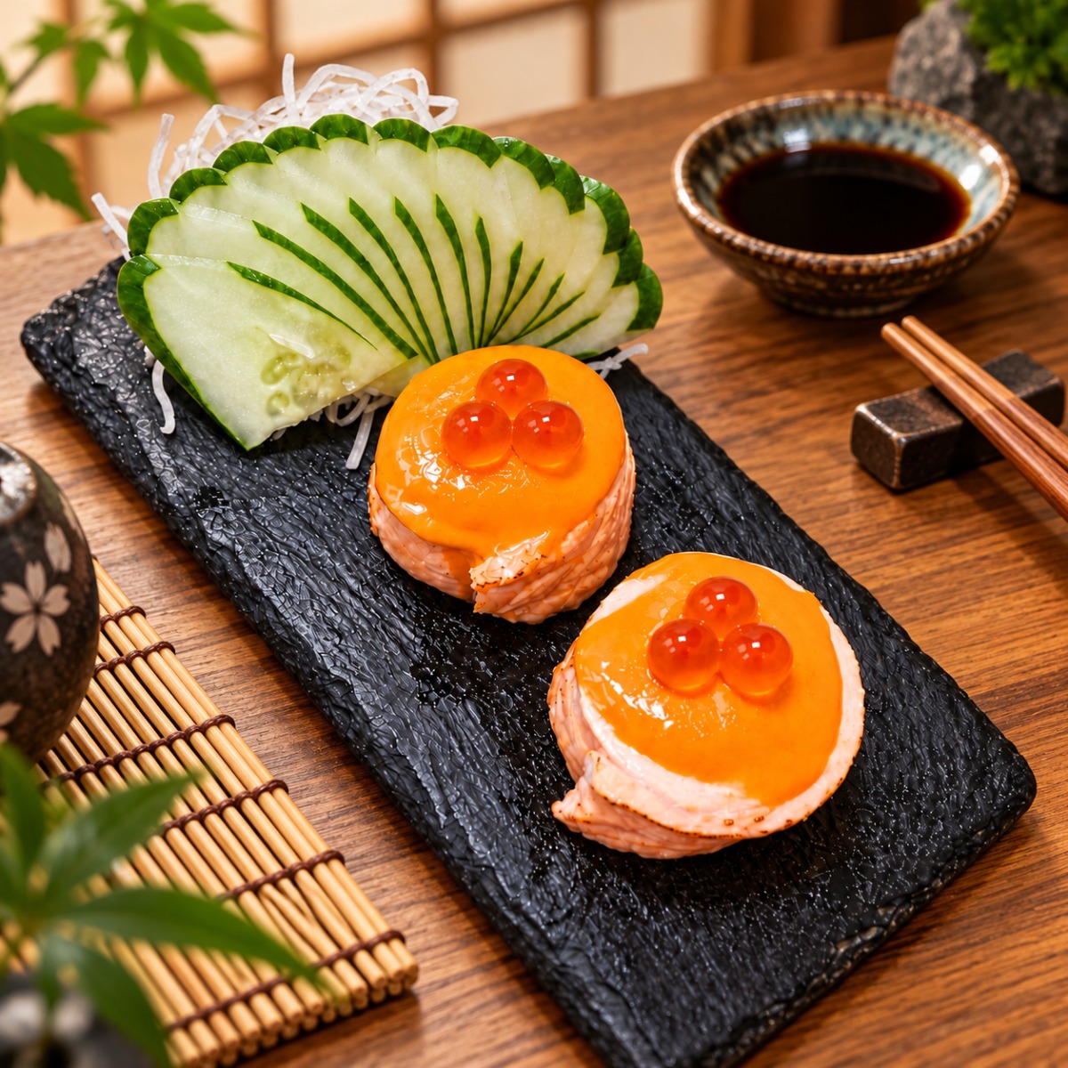 คู่หู ซูชิแซลมอนภูเขาไฟลาวาไข่แซลมอน 2 คำ